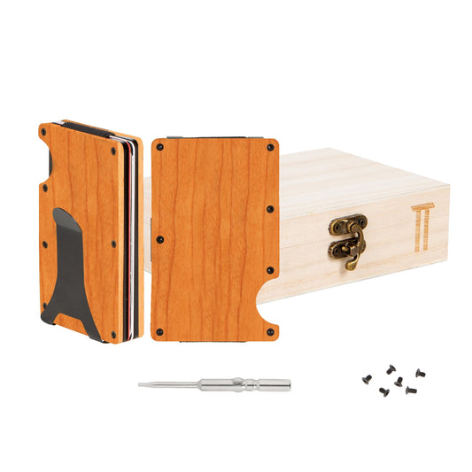 Wooden Engraved Design Minimalist Wallet for Men with Money Clip (Bamboo, Walnut, Cherry, Rosewood)