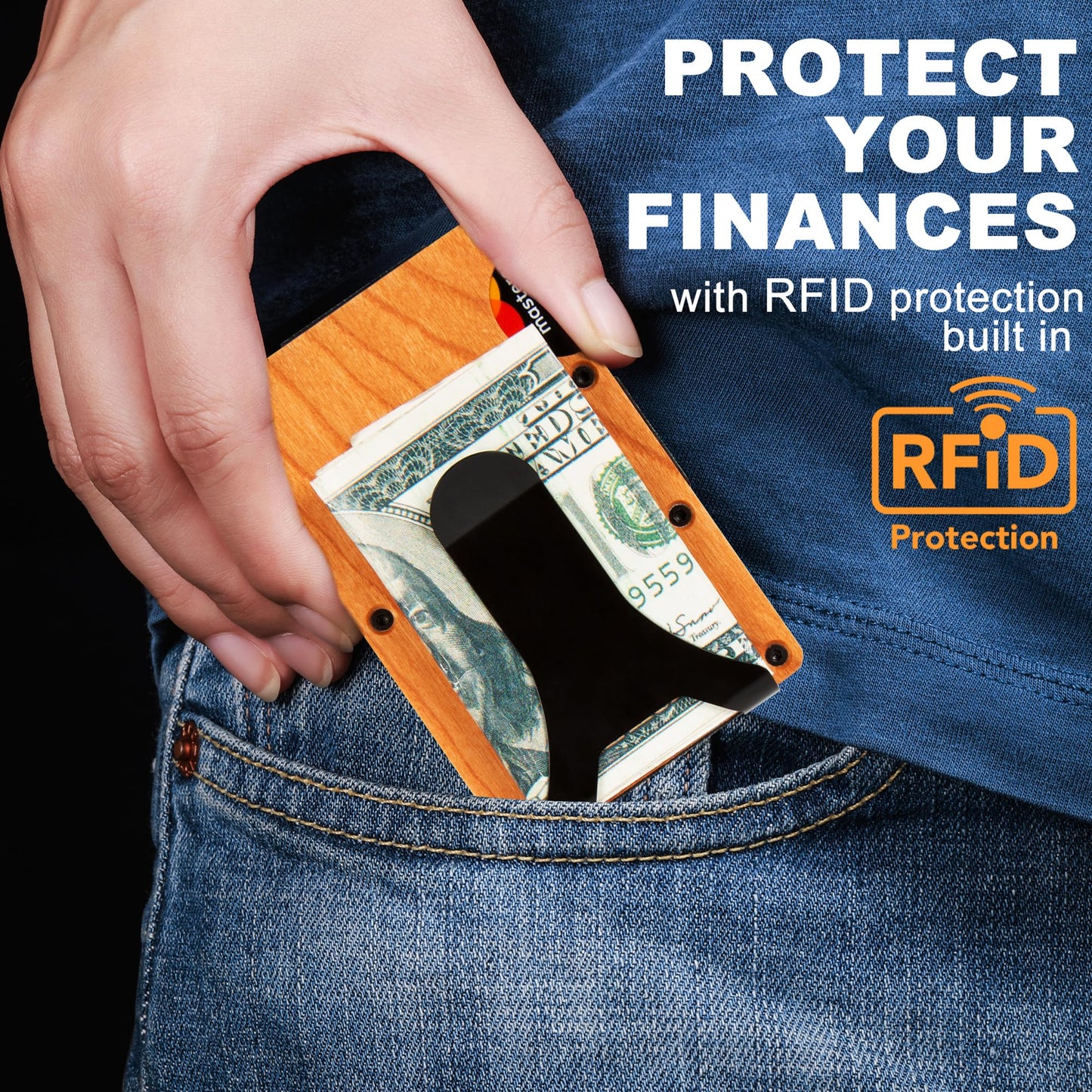 Cherry Wooden Engraved Design Minimalist Wallet for Men with Money Clip (Love Quotes)