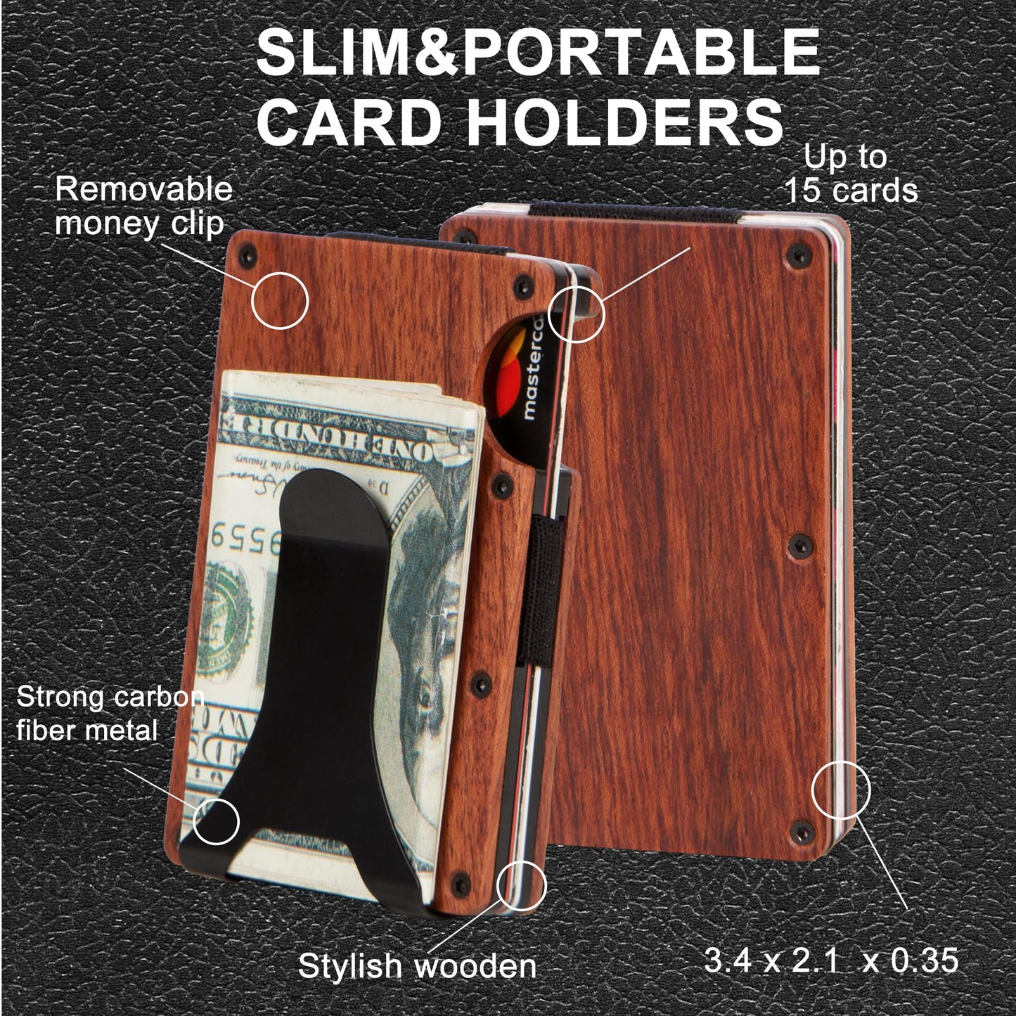 Wooden Engraved Design Minimalist Wallet for Men with Money Clip (Bamboo, Walnut, Cherry, Rosewood)