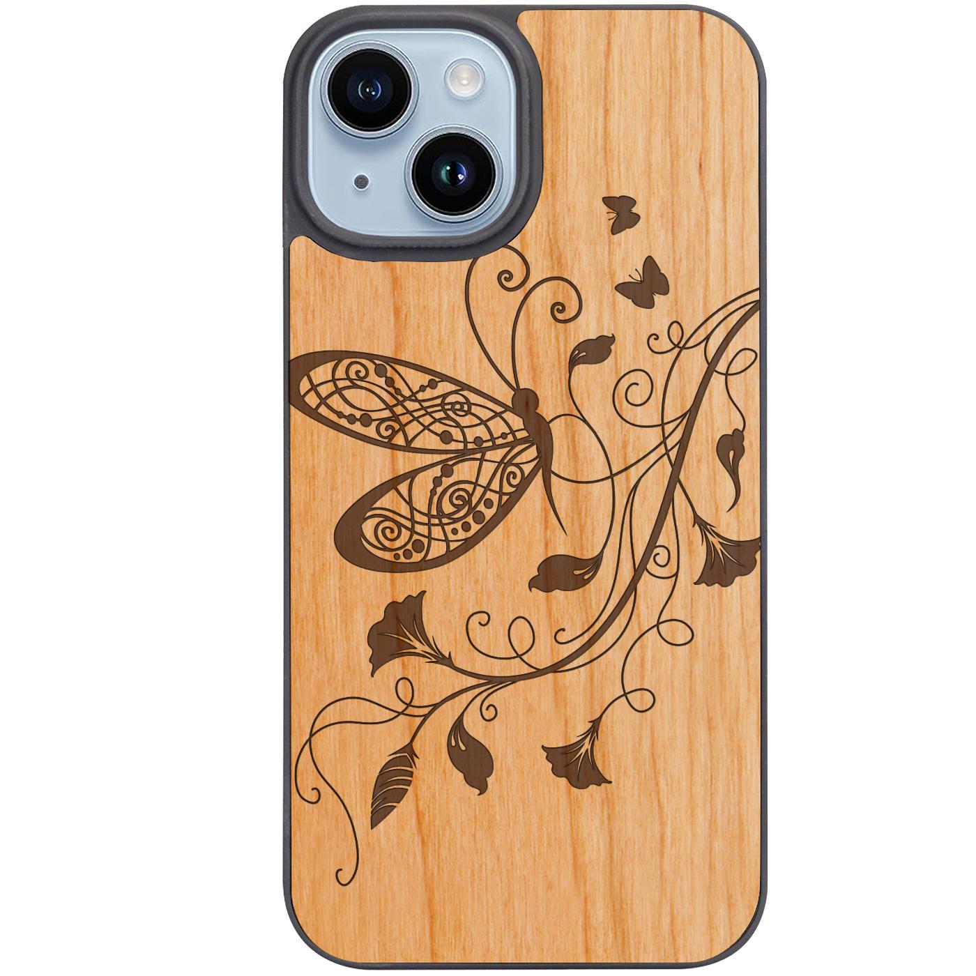 Butterfly On Flower - Engraved Phone Case