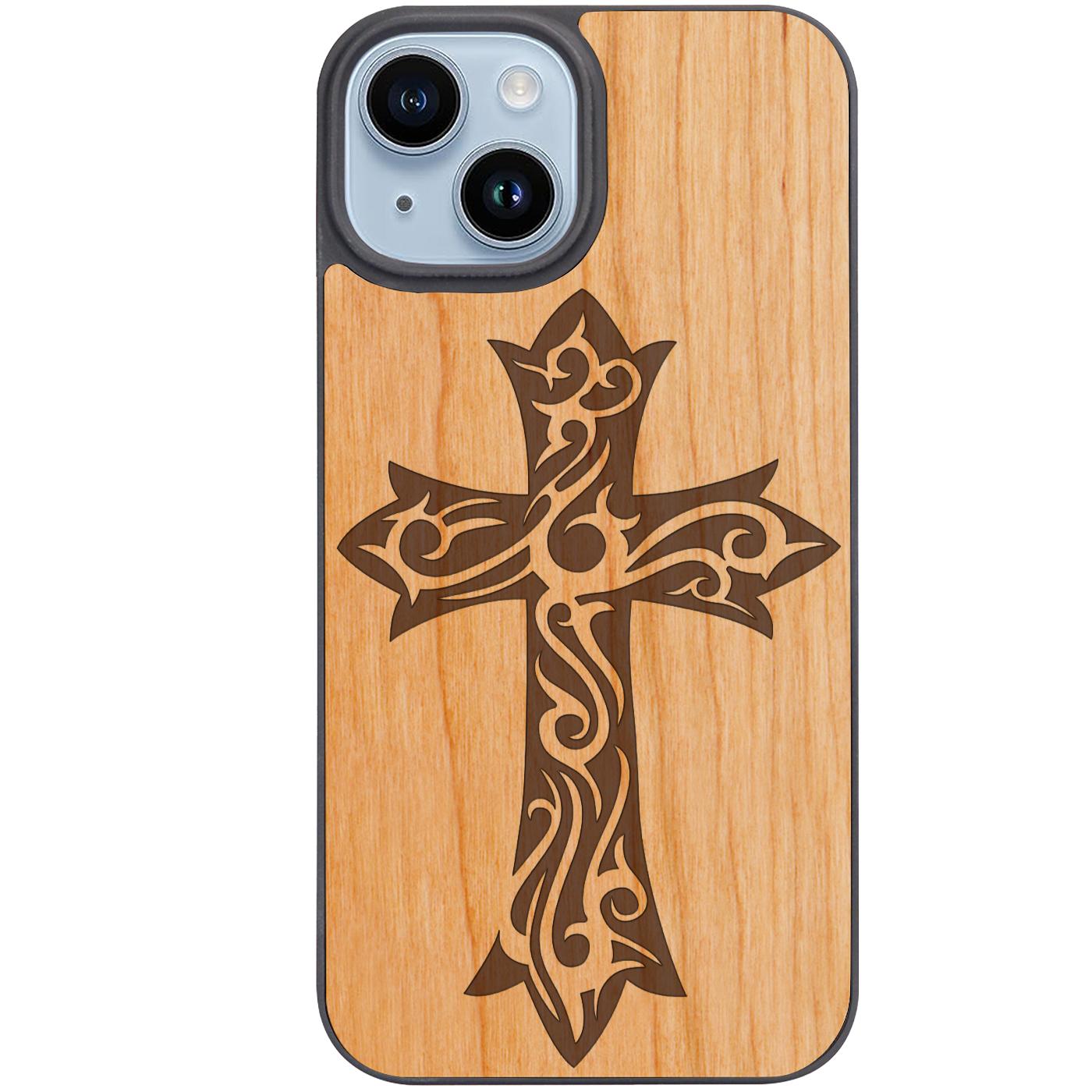 Floral Cross - Engraved Phone Case