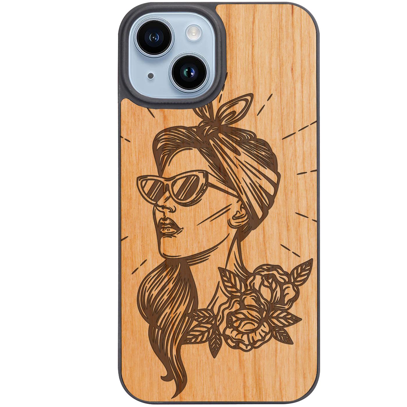 Girl with Sunglasses - Engraved Phone Case