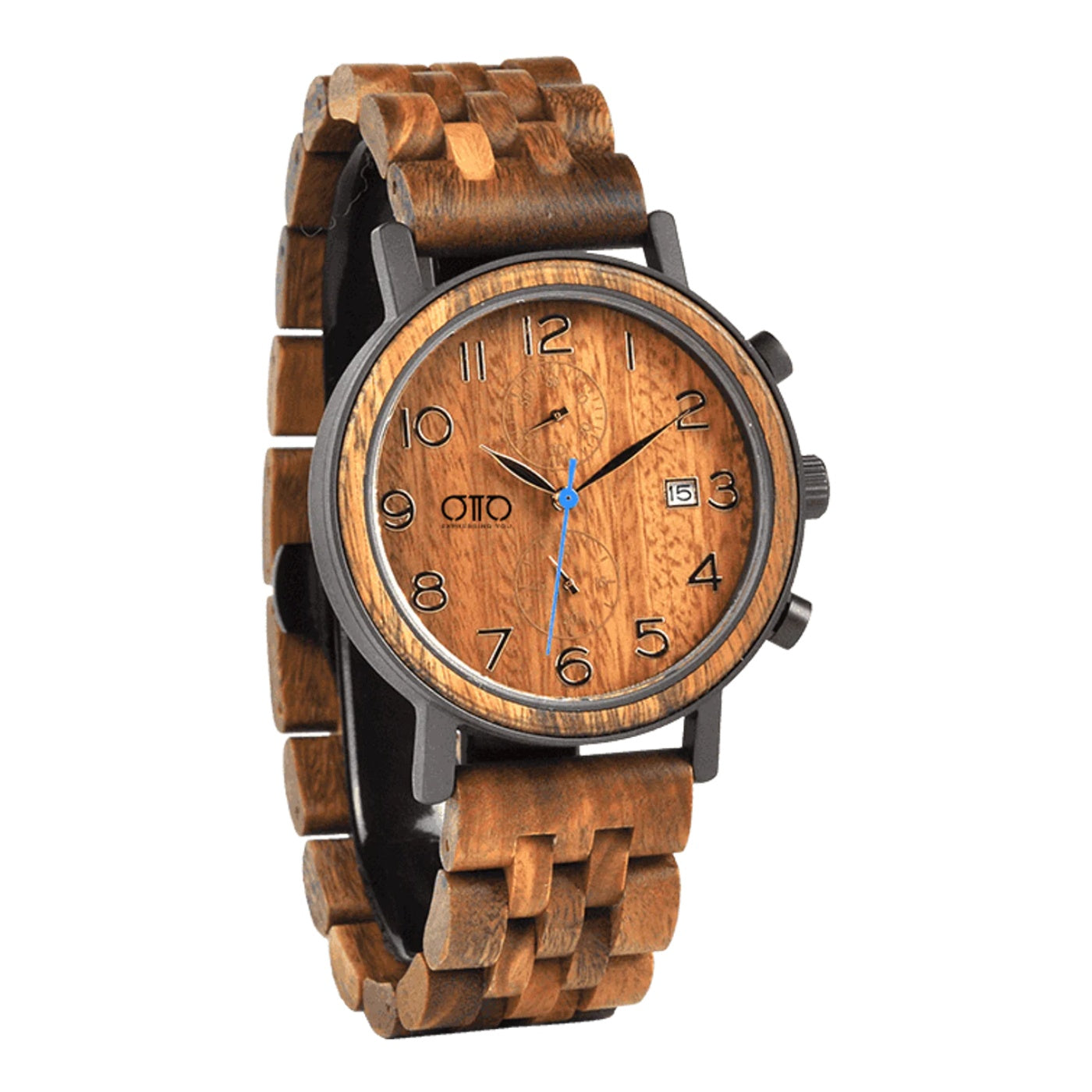 OTTO Wood Watch - Men’s Classic Handmade Maple Wooden Watch Natural Wooden Dial with Date Display Chronograph Watches - Socrates S08-3