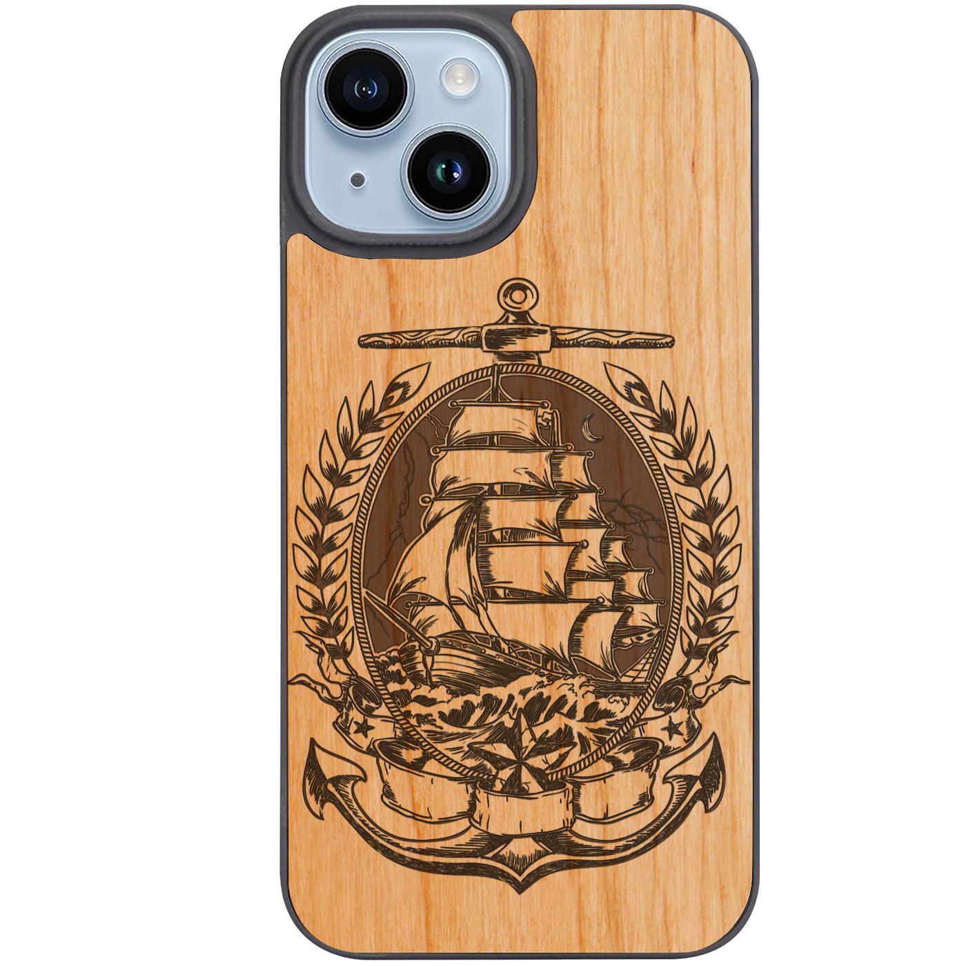 Pirate Ship in Crest - Engraved Phone Case