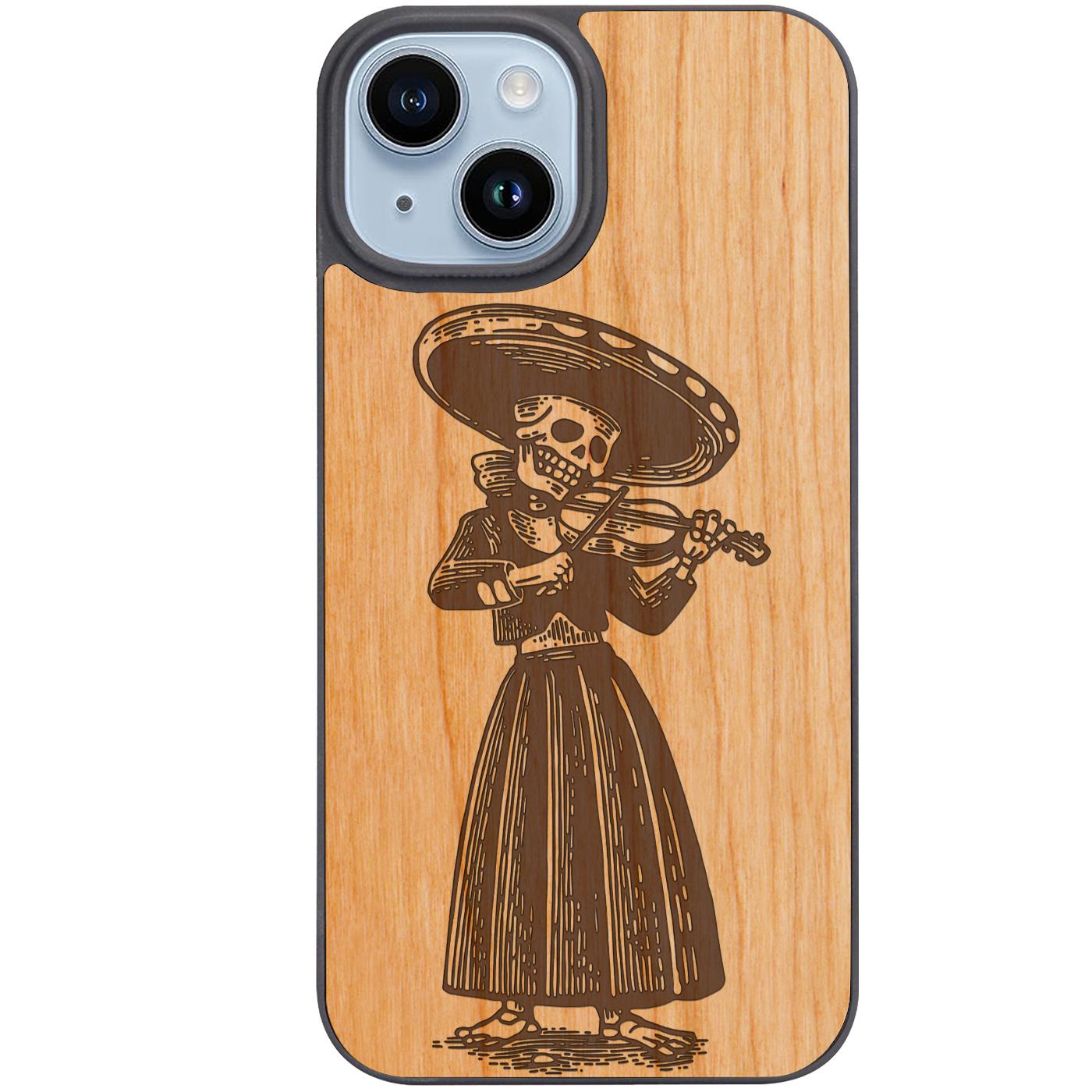 Playing Skeleton Woman - Engraved Phone Case