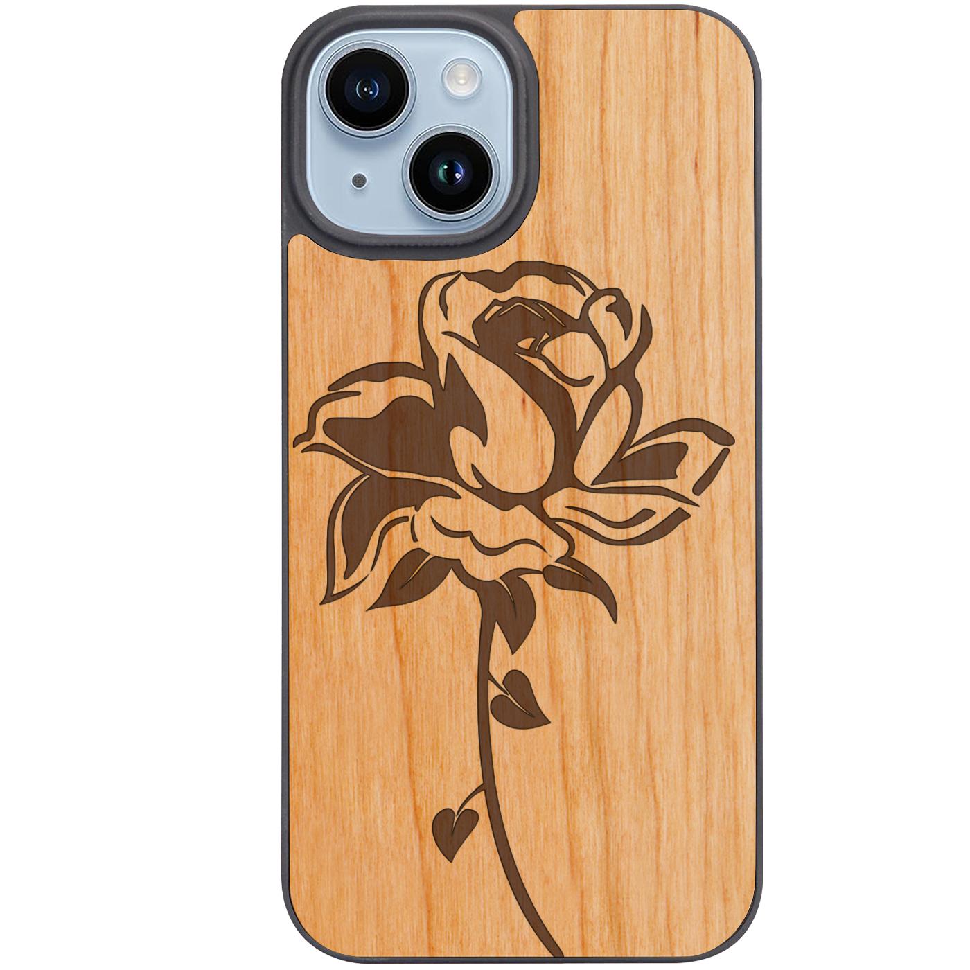 Rose with Leaf - Engraved Phone Case