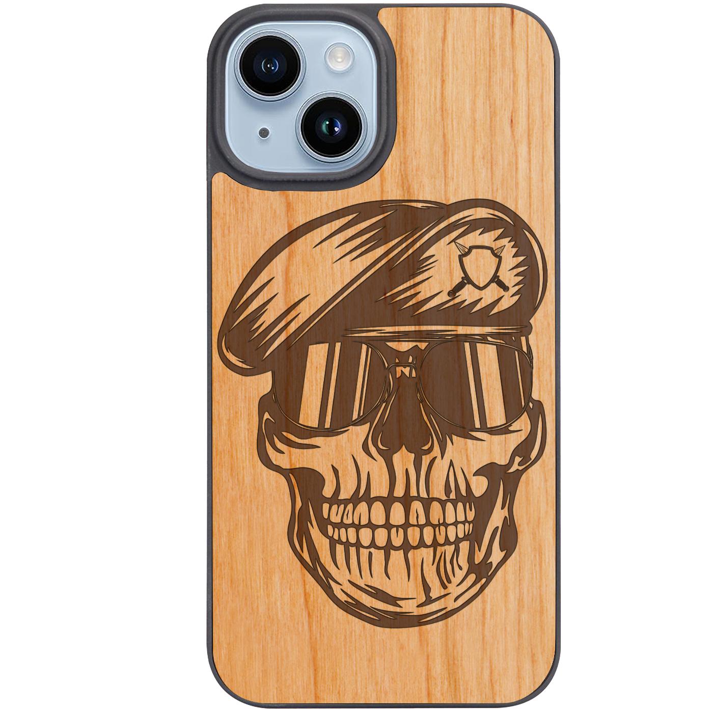 Skull in Beret - Engraved Phone Case