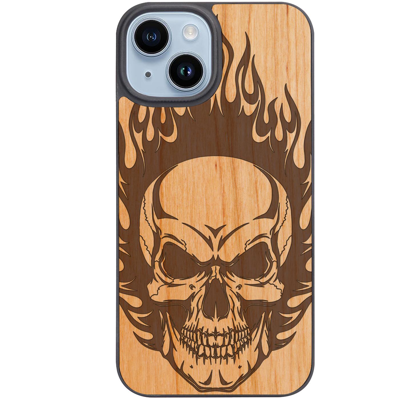 Skull on Fire - Engraved Phone Case