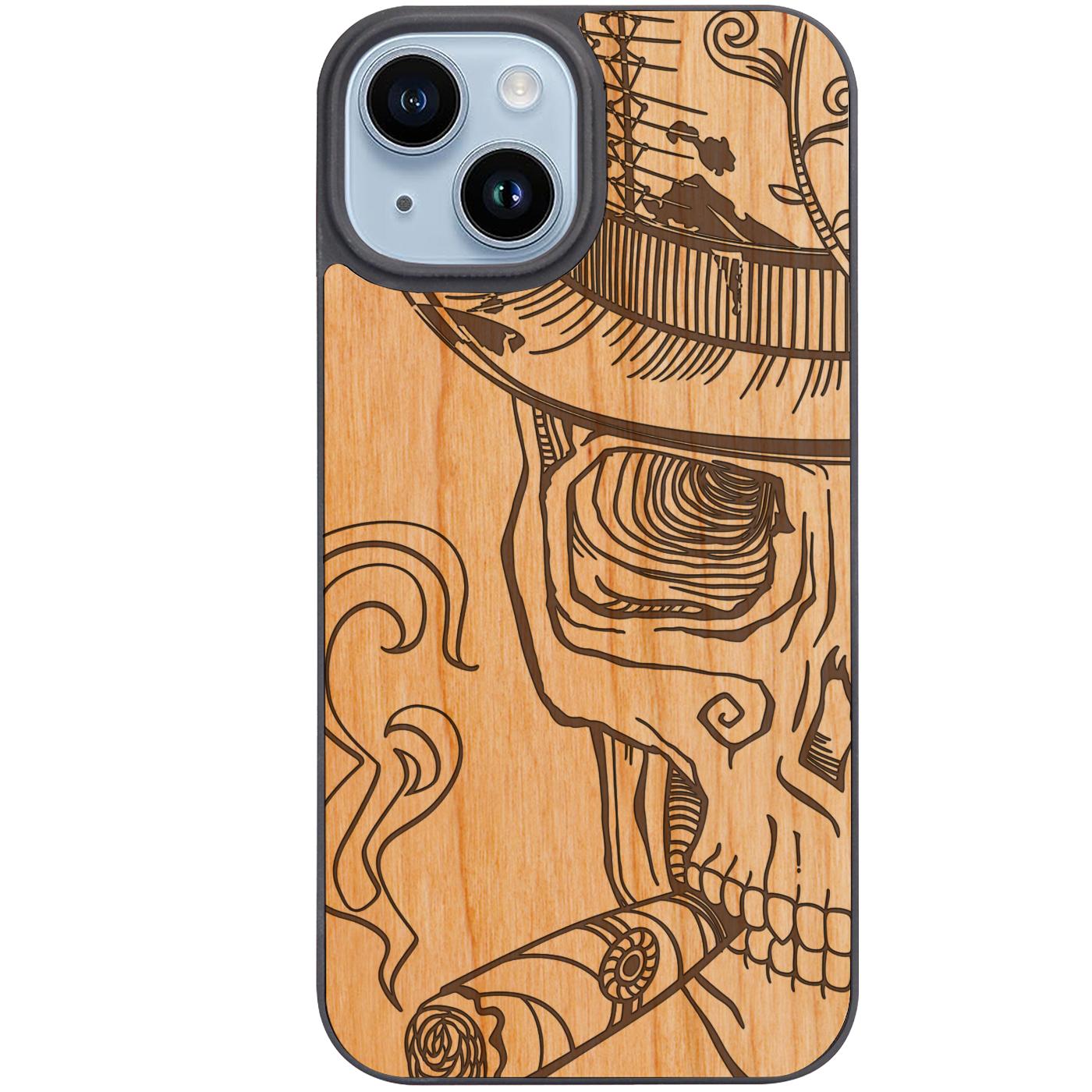 Smoking Skull - Engraved Phone Case