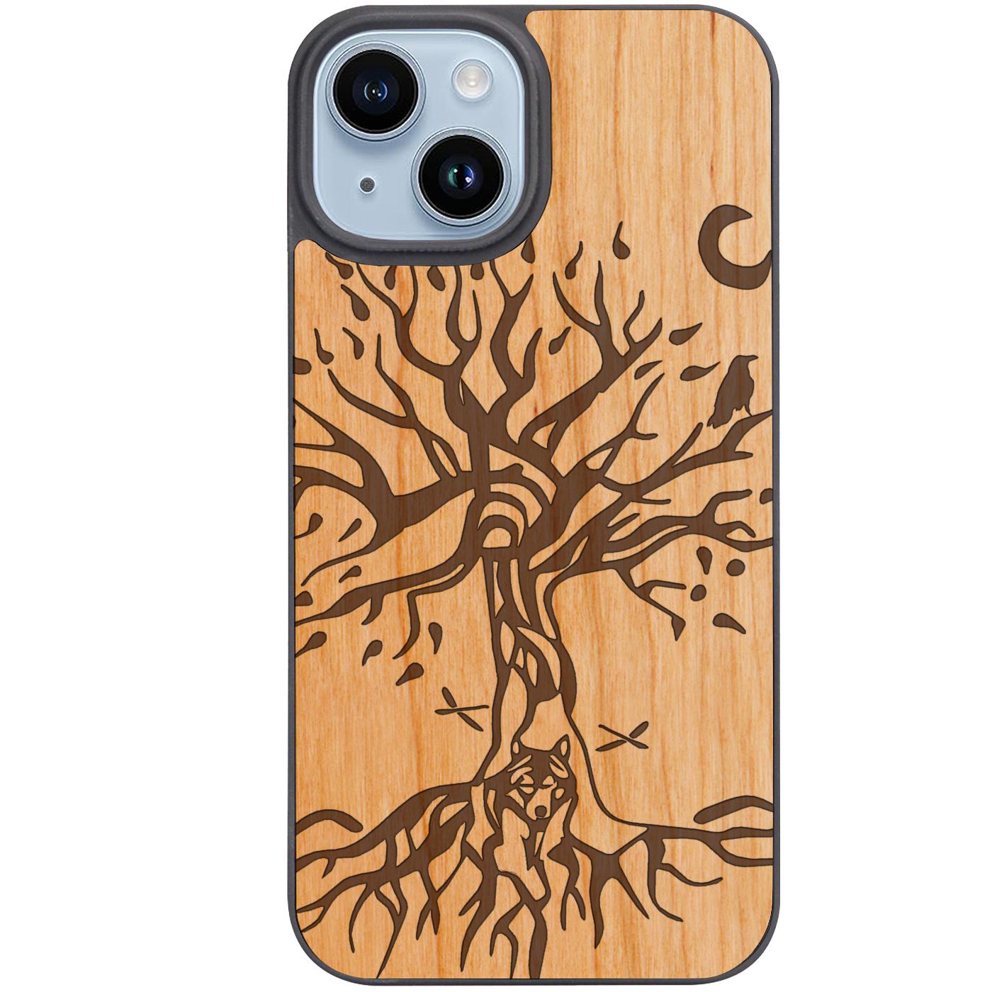 Tree with Wolf - Engraved Phone Case