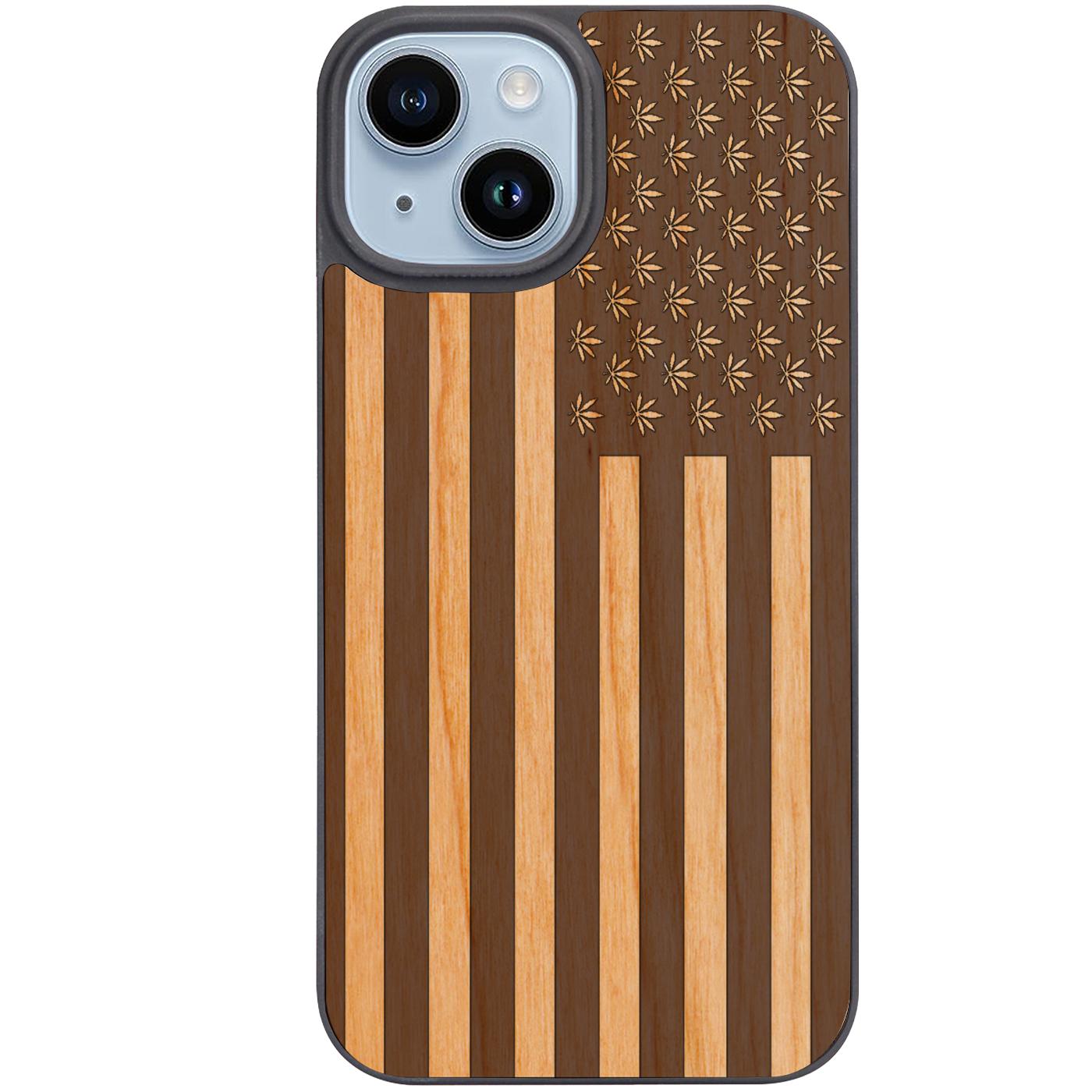 USA Flag Marijuana - Engraved Phone Case