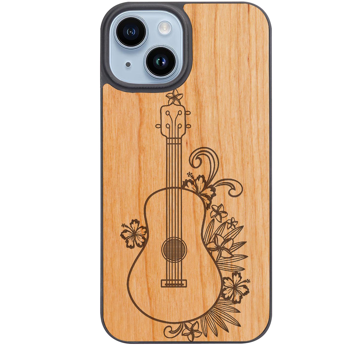 Ukelele With Flowers - Engraved Phone Case