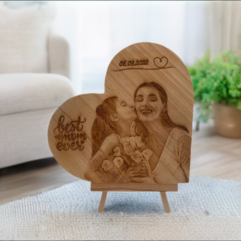 Heart Wood Block - Personalized Photo Engraved Wood Block | Wedding & Anniversary Gift