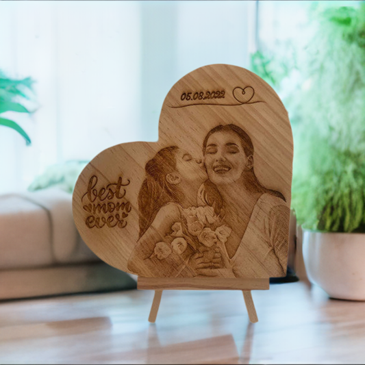 8X8" Heart Wood Block - Personalized Photo Engraved Wood Block | Wedding & Anniversary Gift