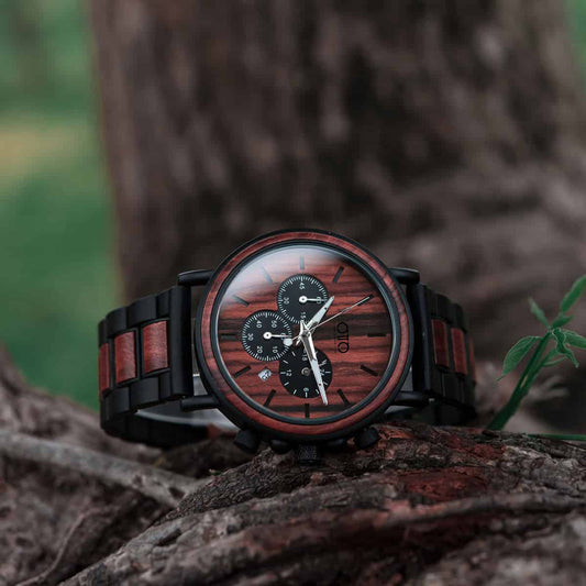 OTTO Wood Watch - Mens Wooden Watches Classic Handmade Red & Sandalwood Anniversary Gift – Shine P09-3