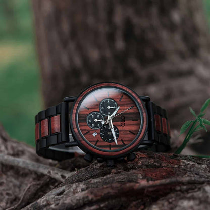 OTTO Wood Watch - Mens Wooden Watches Classic Handmade Red & Sandalwood Anniversary Gift – Shine P09-3