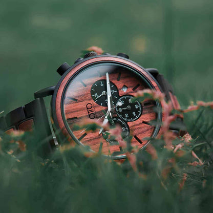 OTTO Wood Watch - Mens Wooden Watches Classic Handmade Red & Sandalwood Anniversary Gift – Shine P09-3