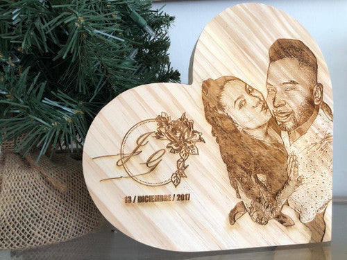 Wood Block - Personalized Photo Engraved Wood Block | Wedding & Anniversary Gift