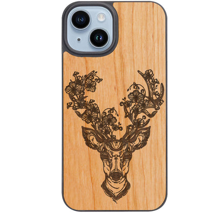 Deer with Flowers - Engraved Phone Case