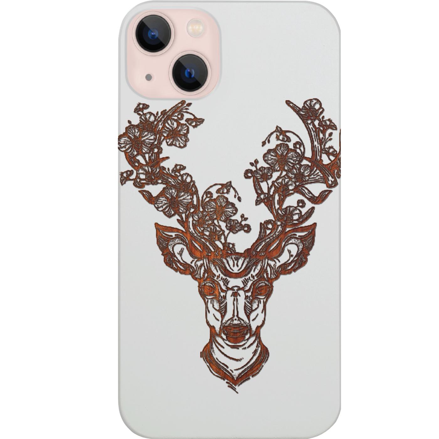 Deer with Flowers - Engraved Phone Case