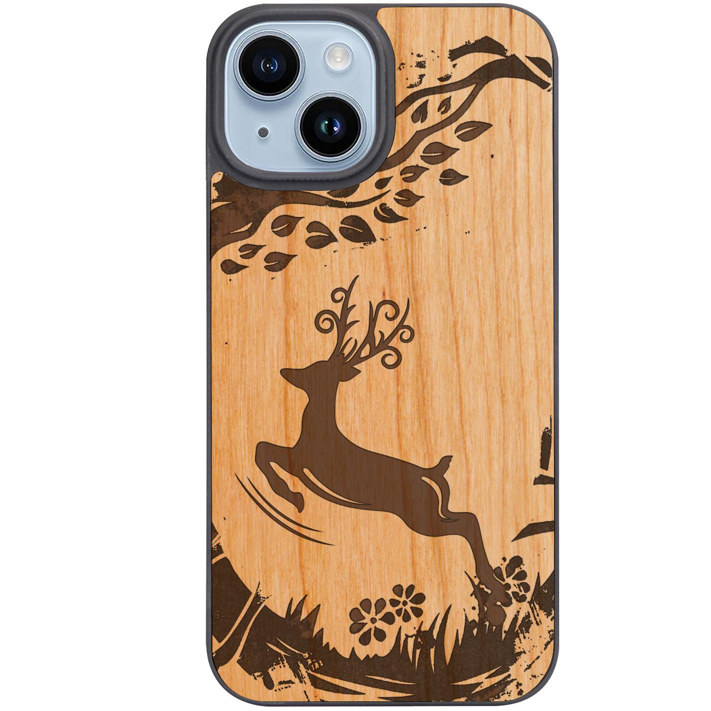 Jumping Deer - Engraved Phone Case