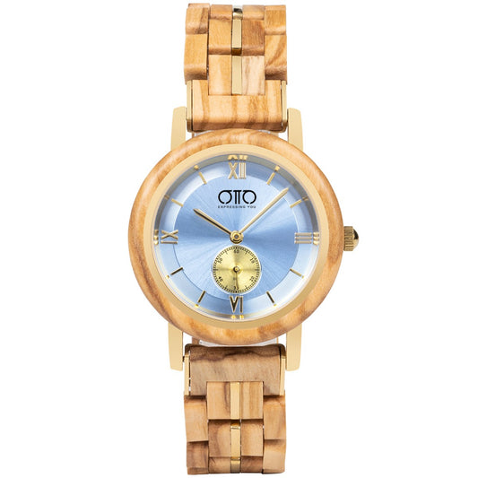 OTTO Wood Watch - Olivewood and Stainless Steel Chronograph Round Dial Wooden Watch - GT126-3A