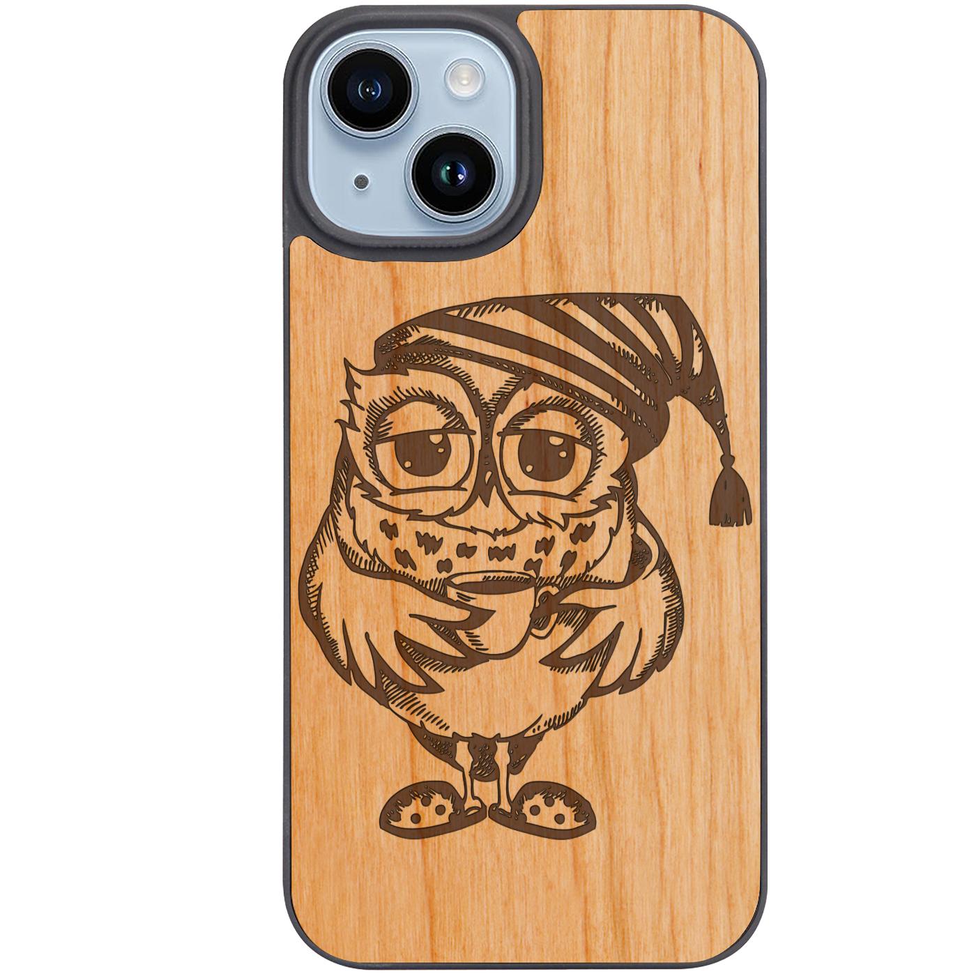 Owl with Coffee - Engraved Phone Case