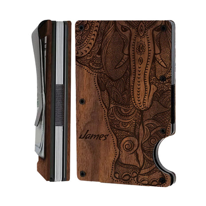 Personalized Card Holder - Elephant 2 - Wooden Slim Wallet For Men