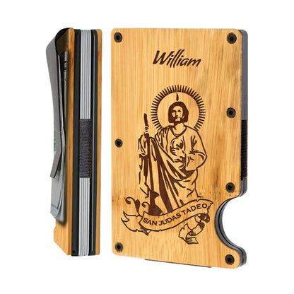 Personalized Card Holder - San Judas - Wooden Slim Wallet For Men for iPhone 15/iPhone 15 Plus/iPhone 15 Pro/iPhone 15 Pro Max/iPhone 14/
    iPhone 14 Plus/iPhone 14 Pro/iPhone 14 Pro Max/iPhone 13/iPhone 13 Mini/
    iPhone 13 Pro/iPhone 13 Pro Max/iPhone 12 Mini/iPhone 12/
    iPhone 12 Pro Max/iPhone 11/iPhone 11 Pro/iPhone 11 Pro Max/iPhone X/Xs Universal/iPhone XR/iPhone Xs Max/
    Samsung S23/Samsung S23 Plus/Samsung S23 Ultra/Samsung S22/Samsung S22 Plus/Samsung S22 Ultra/Samsung S21