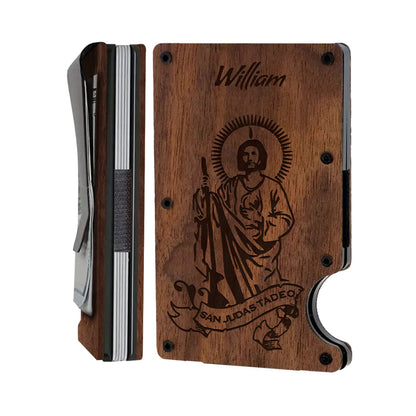 Personalized Card Holder - San Judas - Wooden Slim Wallet For Men