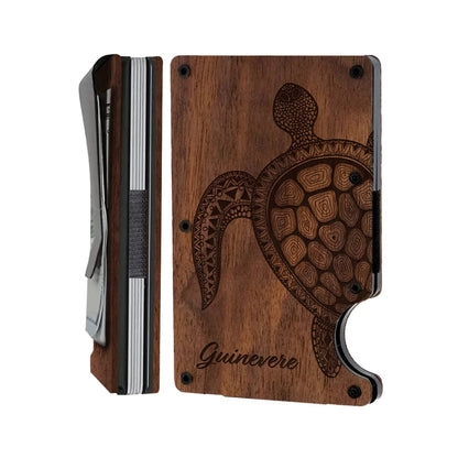 Personalized Card Holder - Turtle 3 - Wooden Slim Wallet For Men