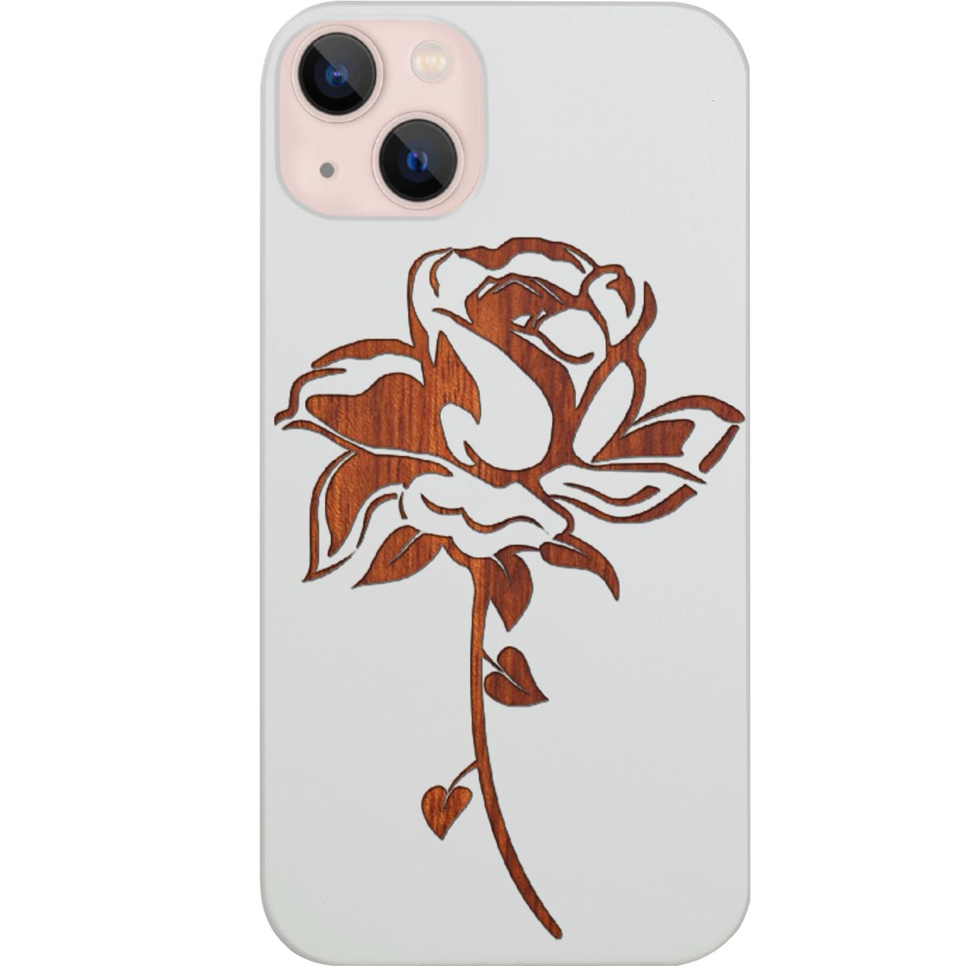 Rose with Leaf - Engraved Phone Case