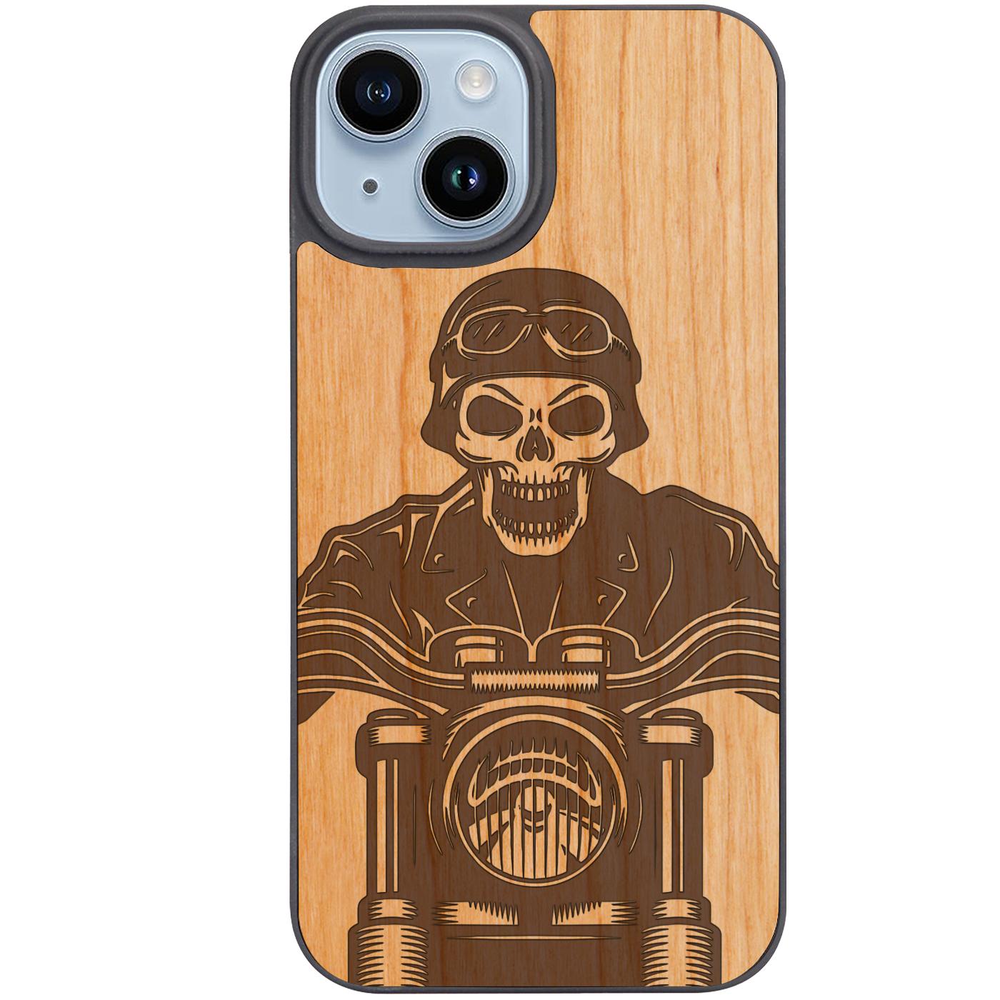 Skull on Motorcycle - Engraved Phone Case