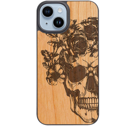 Skull with Flowers - Engraved Phone Case