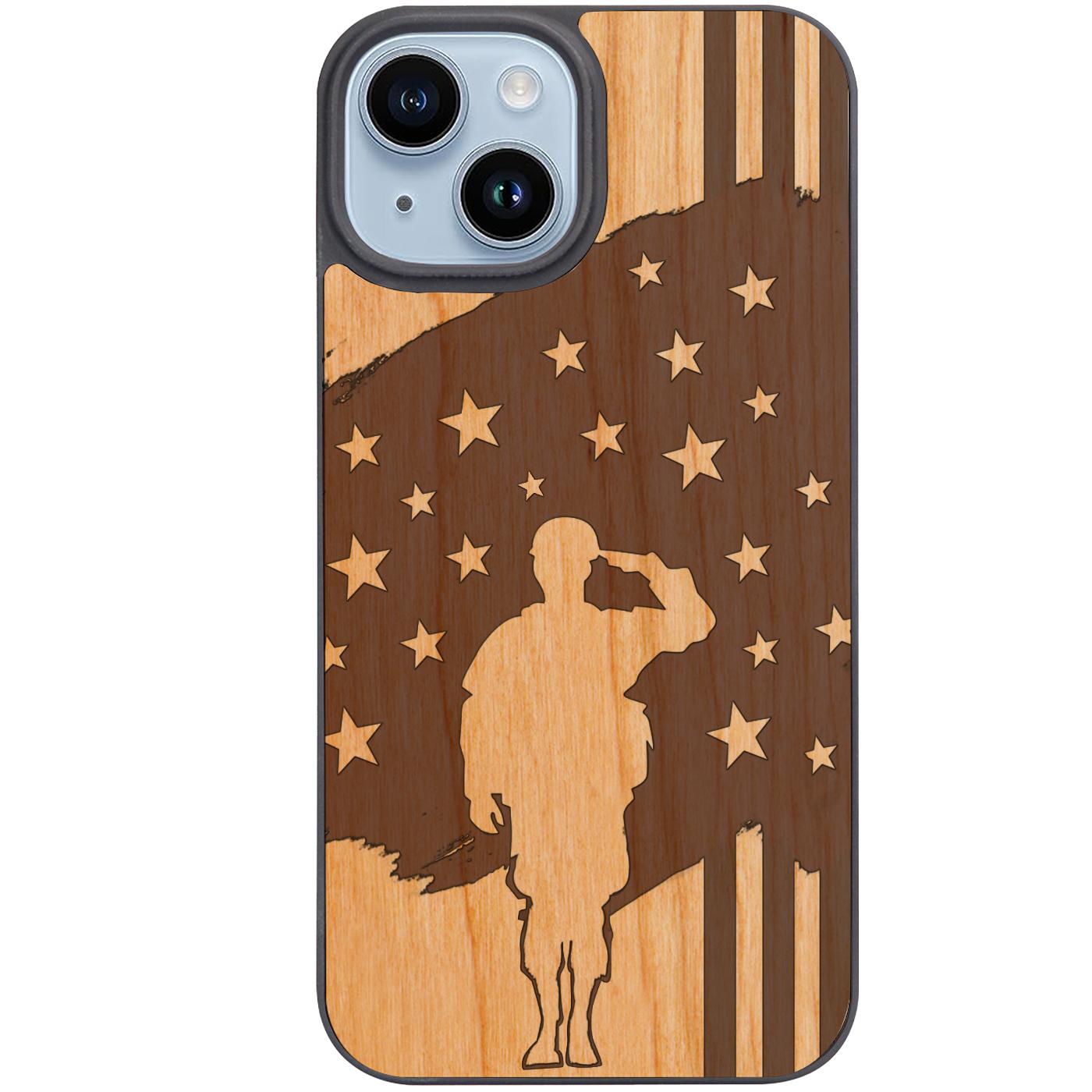 Soldier Saluting Flag - Engraved Phone Case