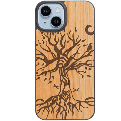 Tree with Wolf - Engraved Phone Case