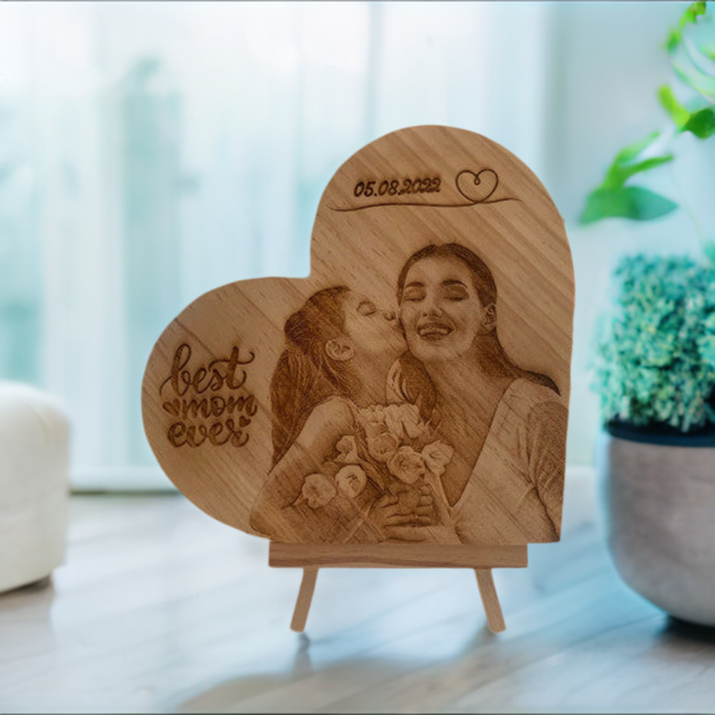 Heart Wood Block - Personalized Photo Engraved Wood Block | Wedding & Anniversary Gift