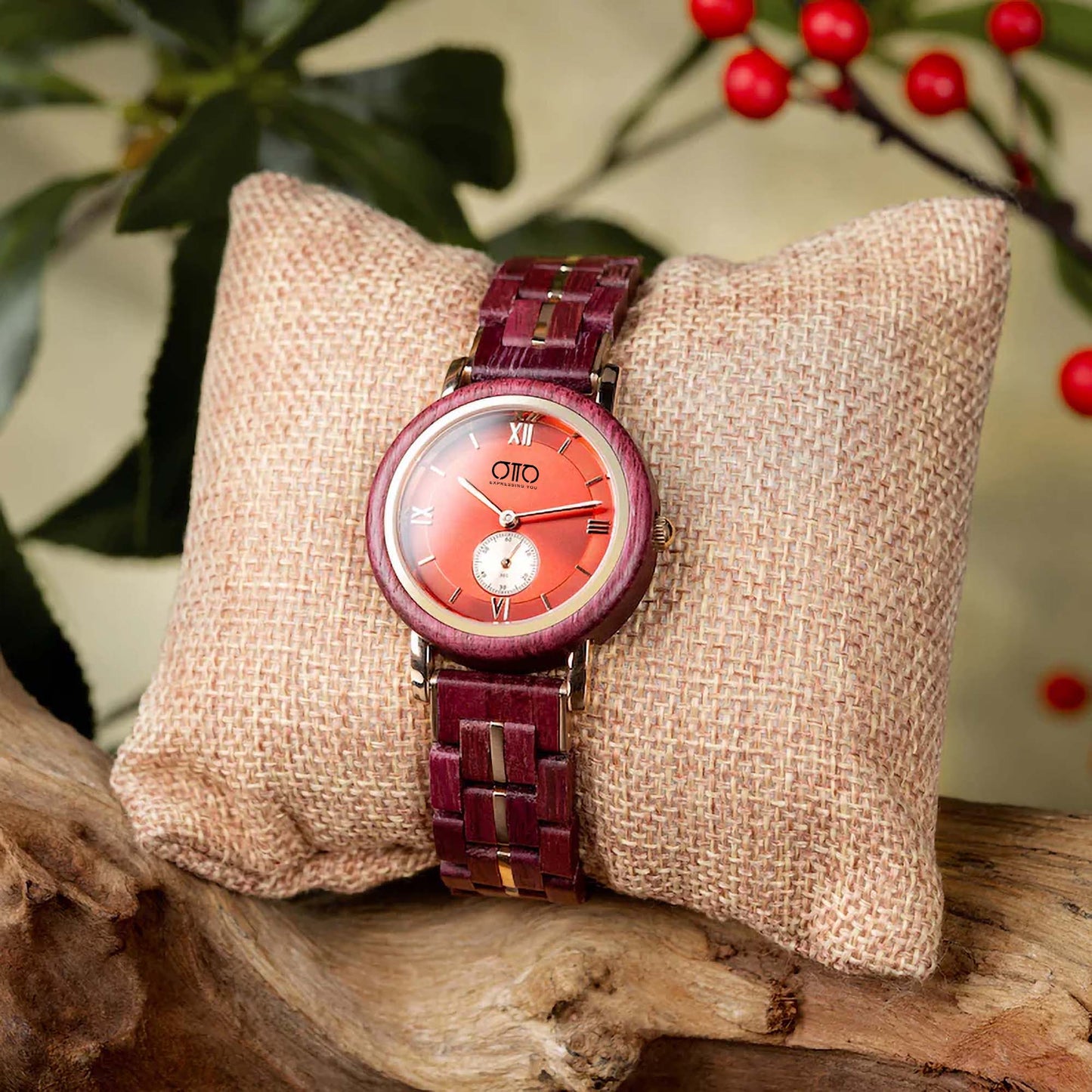 OTTO Wood Watch - Quartz Watch Japanese Movement Round Dial Wooden Women Wristwatches - GT126-2A