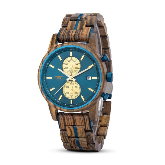 Men's Wooden and Stainless Steel Watch - Chronograph quartz movement - 3ATM Waterproof - Anniversary Gift for Him