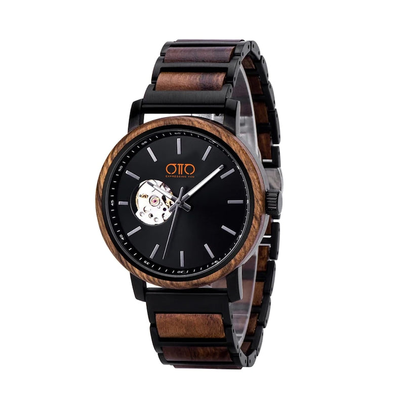Men's Tigerwood + Stainless Steel Watch - Japanese Quartz Movement - 3ATM Waterproof - Anniversary Gift for Him