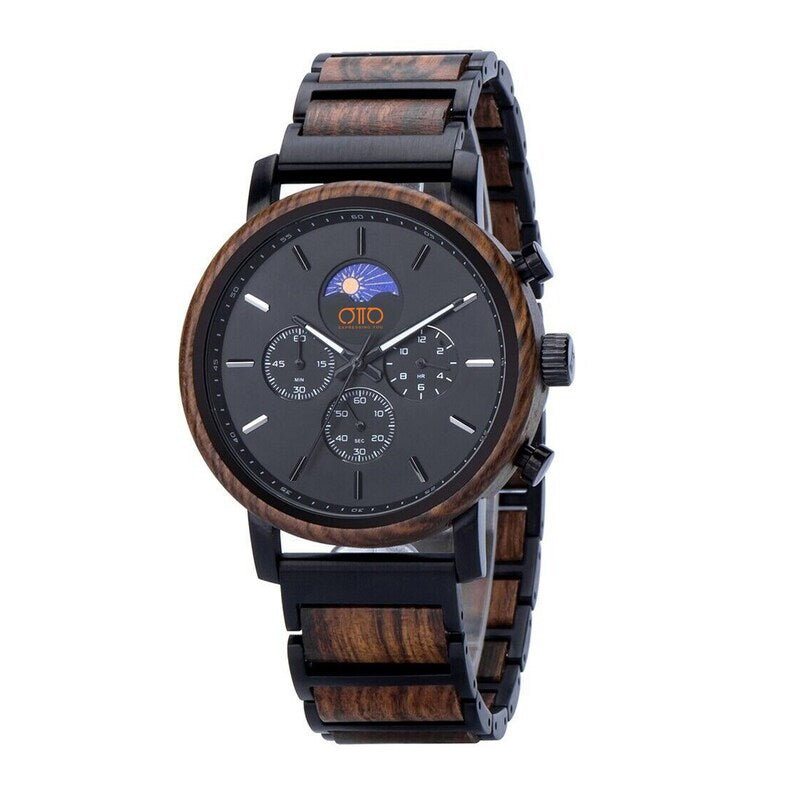 Men's Wooden and Stainless Steel Watch - Quality Quartz Movement - 3ATM Waterproof - Anniversary Gift for Him