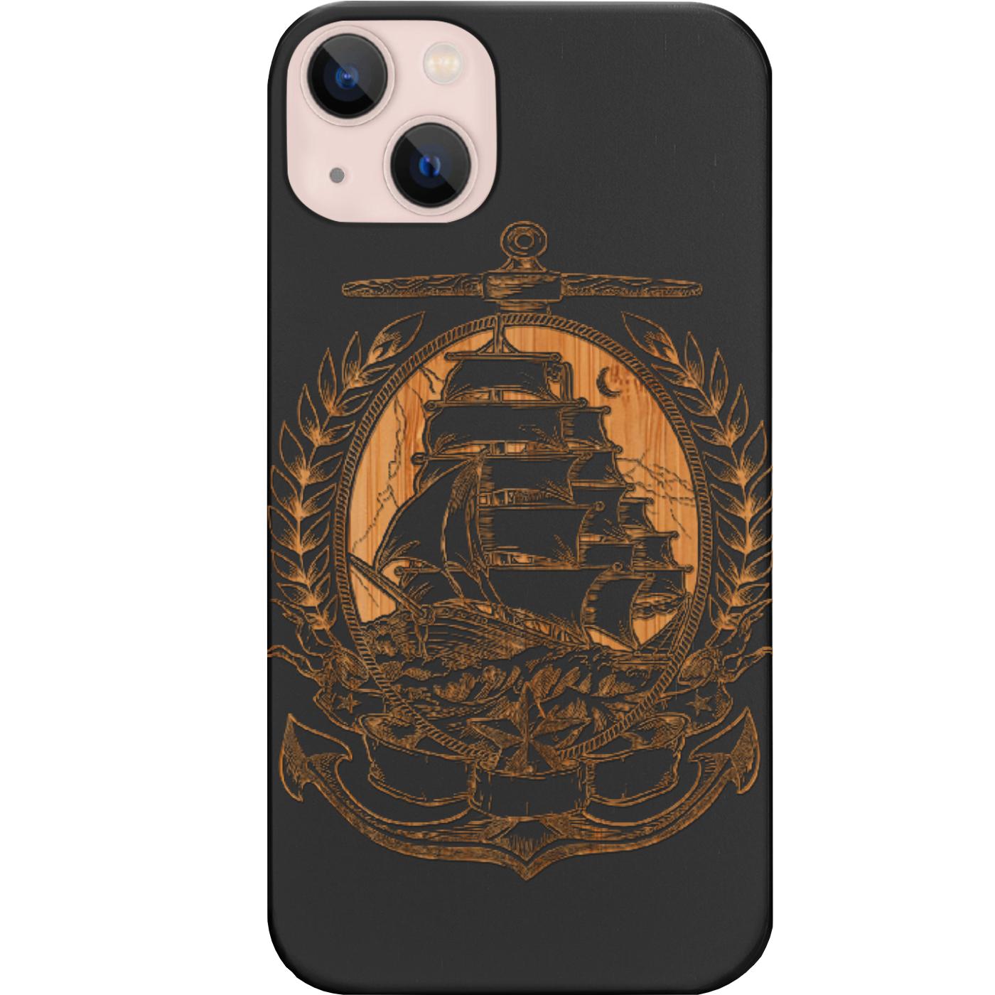 Pirate Ship in Crest - Engraved Phone Case