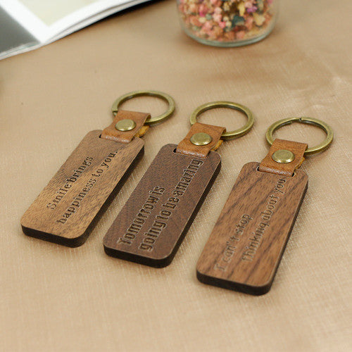 Wooden Keychain Wood Laser-Engraving Blanks Keychain Leather Strap Keychain  Unfinished Round Wood Keyring 