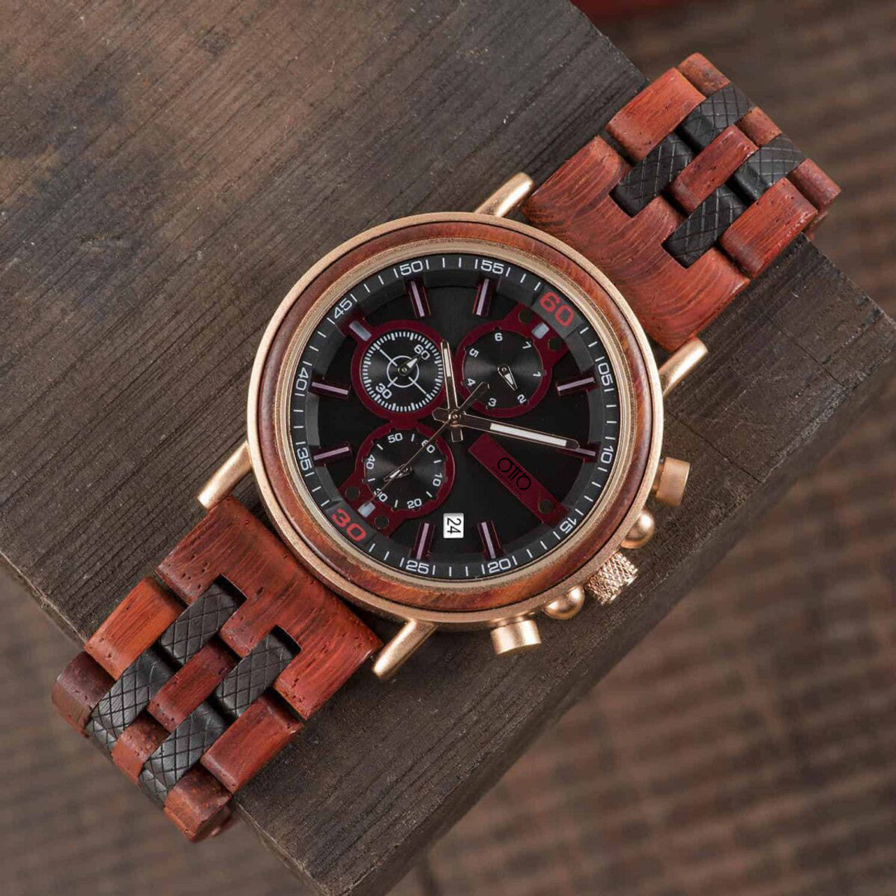 OTTO Wood Watch - Amaranth Wood and Stainless Steel Handmade Men’s Wooden Watches – Gawaine S18-5