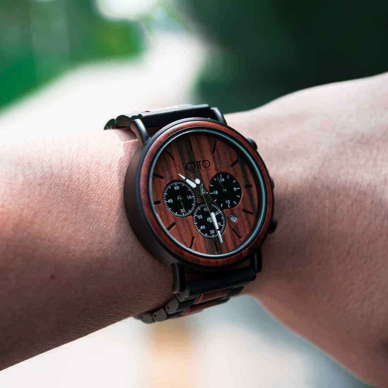 Olive Wood Skeleton Automatic Mechanical Watch for Men
