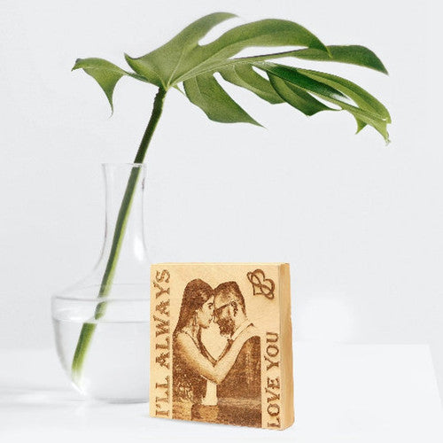 Custom Square Shape Pine Wood Block Personalisd Gift for Couple, Wedding, Holiday, Family Photos - Engraved Phone Case