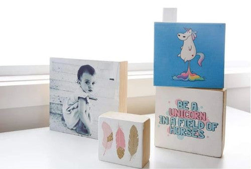 Wood Block Set of 4 - Pine Wood Square - Customize Yours